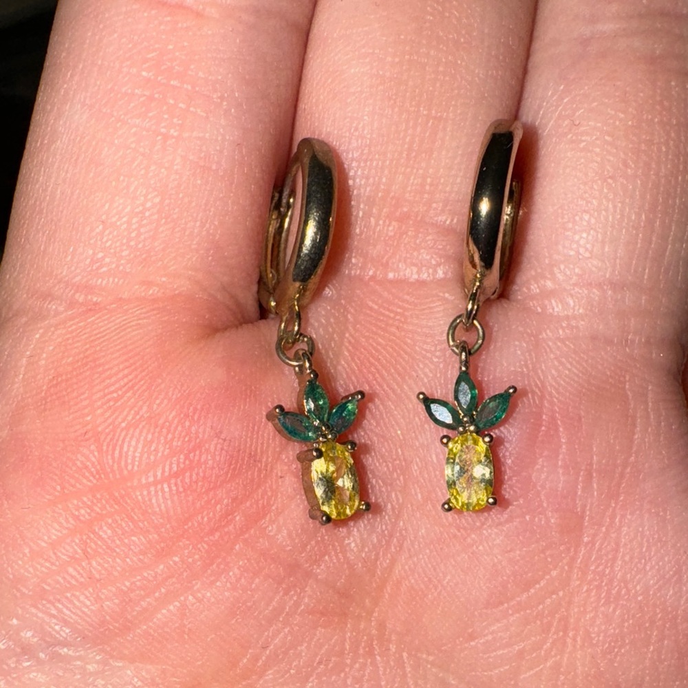 Pineapple Crystal Gold Hoop Earrings